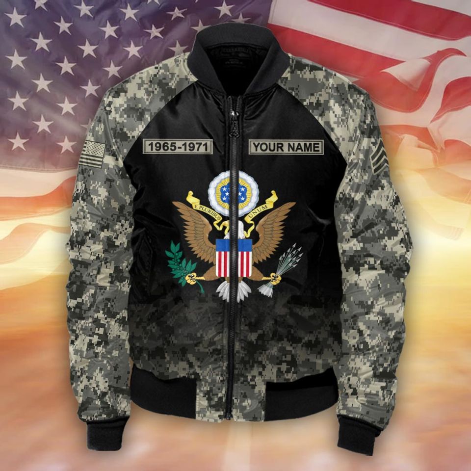 Customized US Veterans Camouflage Pattern Bomber Jacket
