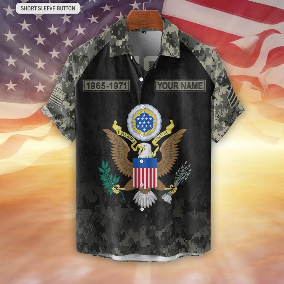 Customized US Veterans Camouflage Pattern Hawaiian Shirt