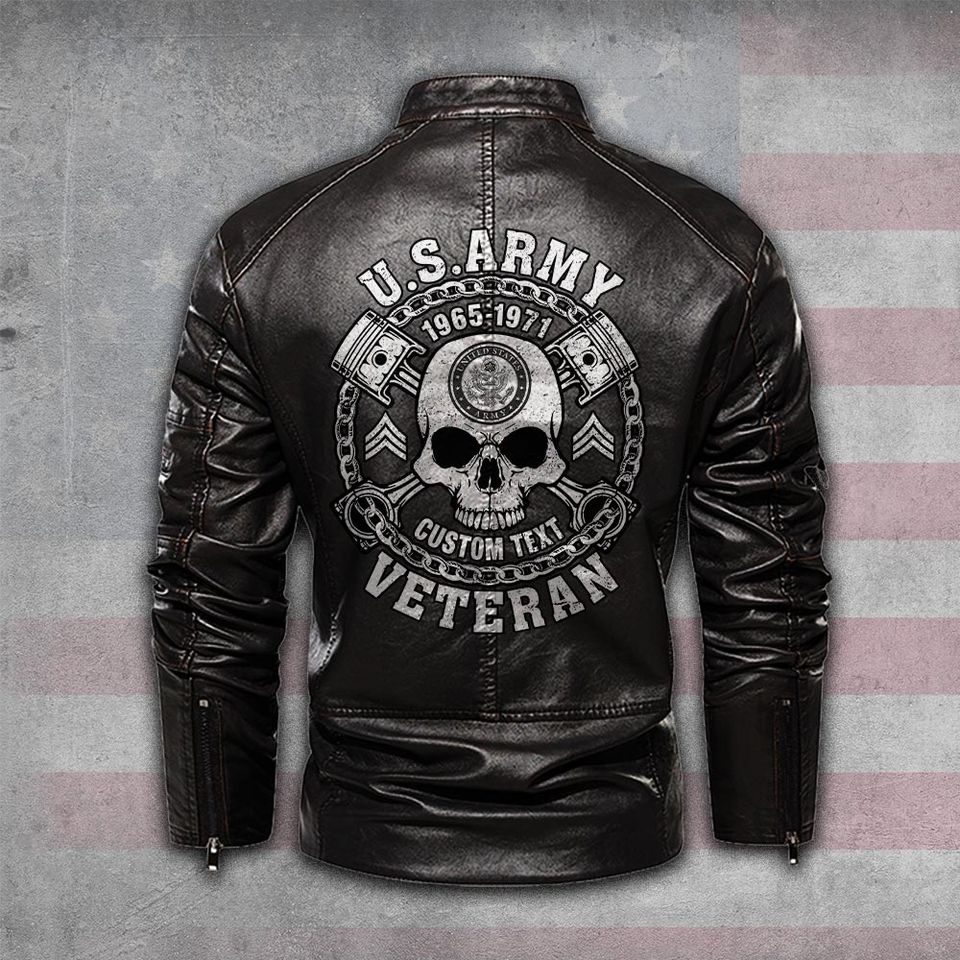 Customized US Veteran Skull Art Stand Collar Leather Jackets