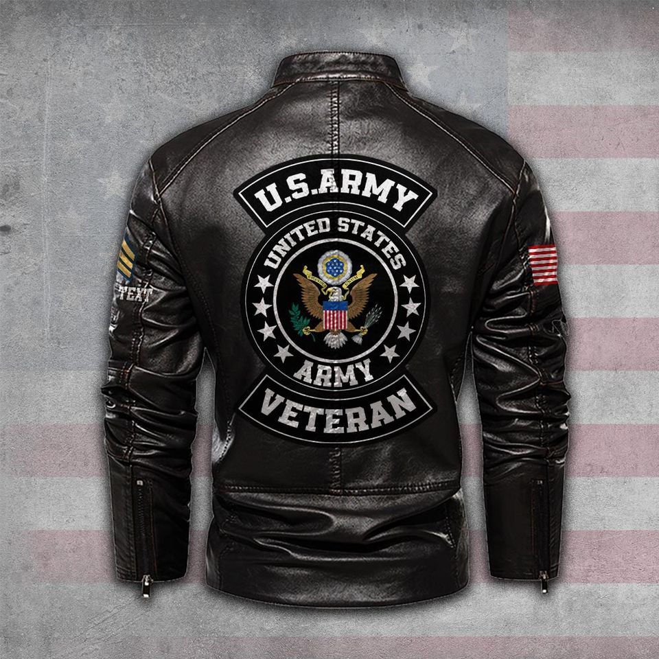 Customized US Vetera Proudly Served Stand Collar Leather Jackets