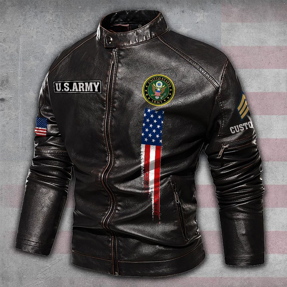 Customized US Vetera Proudly Served Stand Collar Leather Jackets