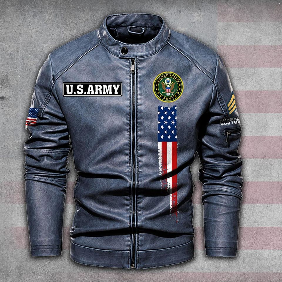 Customized US Vetera Proudly Served Stand Collar Leather Jackets