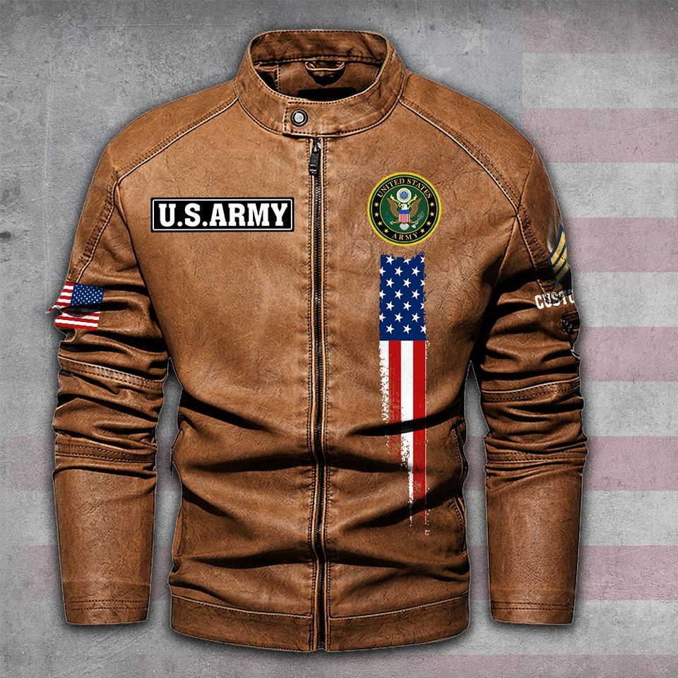 Customized US Vetera Proudly Served Stand Collar Leather Jackets