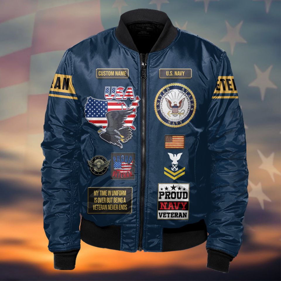 Customized US Navy Veteran Bomber Jacket