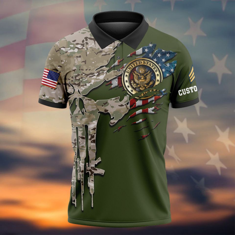 Customized US Military Camouflage Skull – Polo Shirt