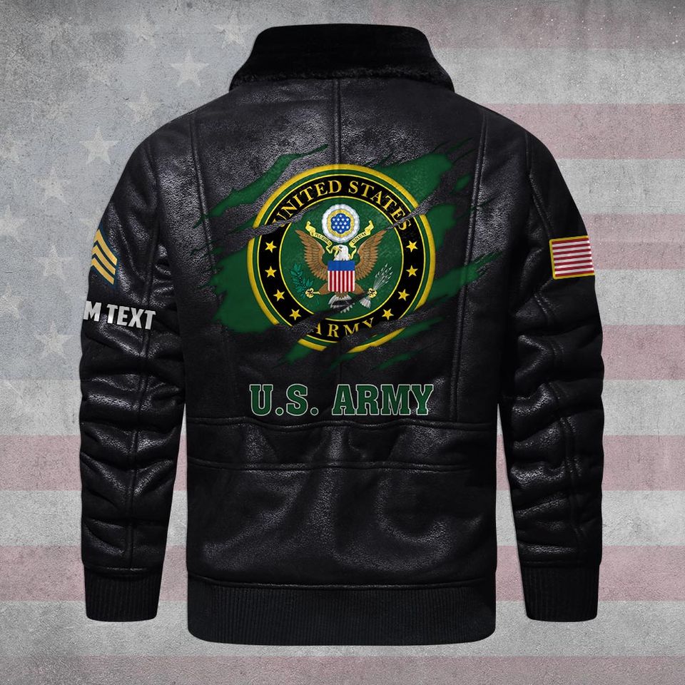 Customized U.S Veteran Proudly Served Fur Lapel Leather Jacket