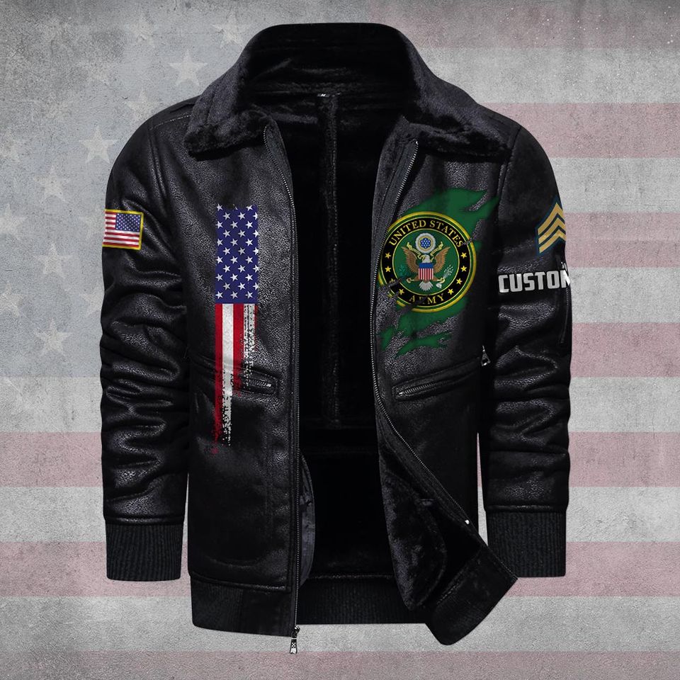 Customized U.S Veteran Proudly Served Fur Lapel Leather Jacket