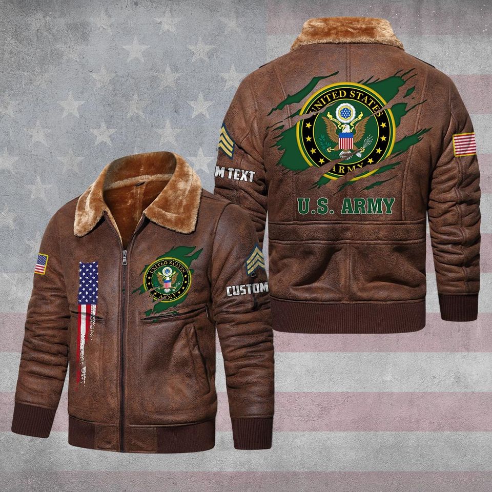 Customized U.S Veteran Proudly Served Fur Lapel Leather Jacket