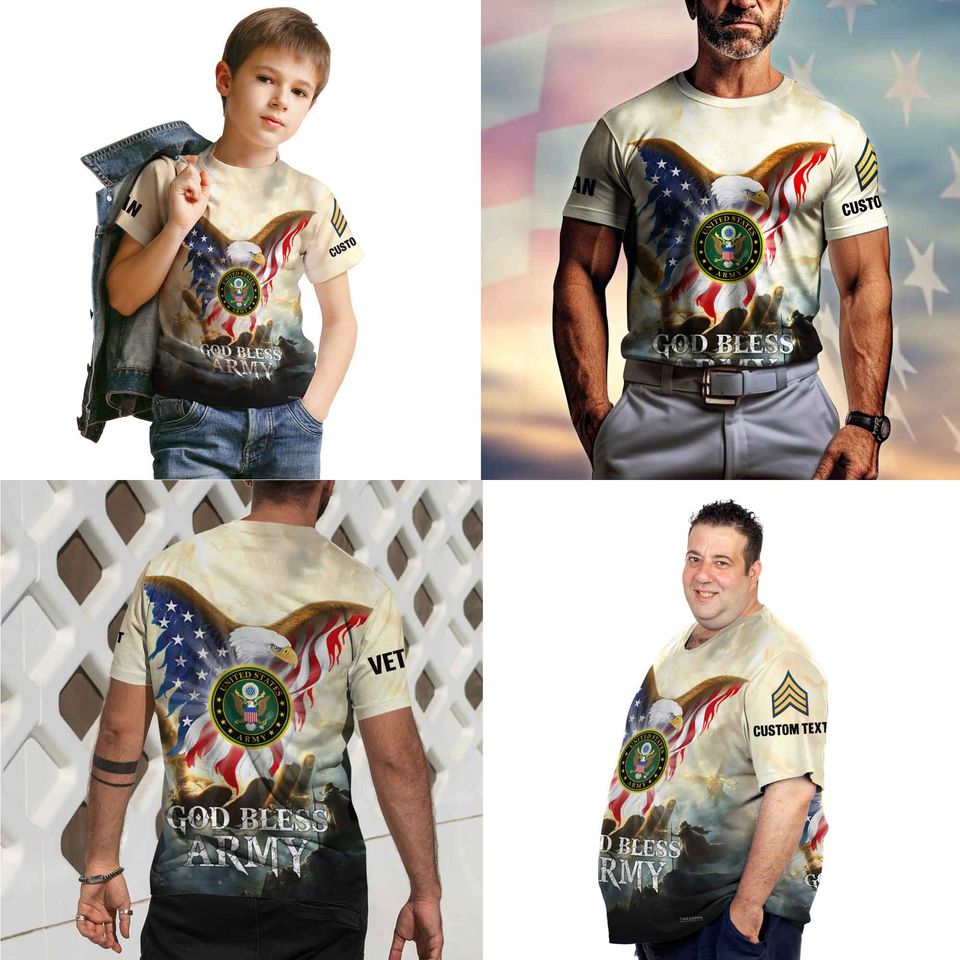 Customized God Bless US Veteran T-Shirt with US Eagle Design