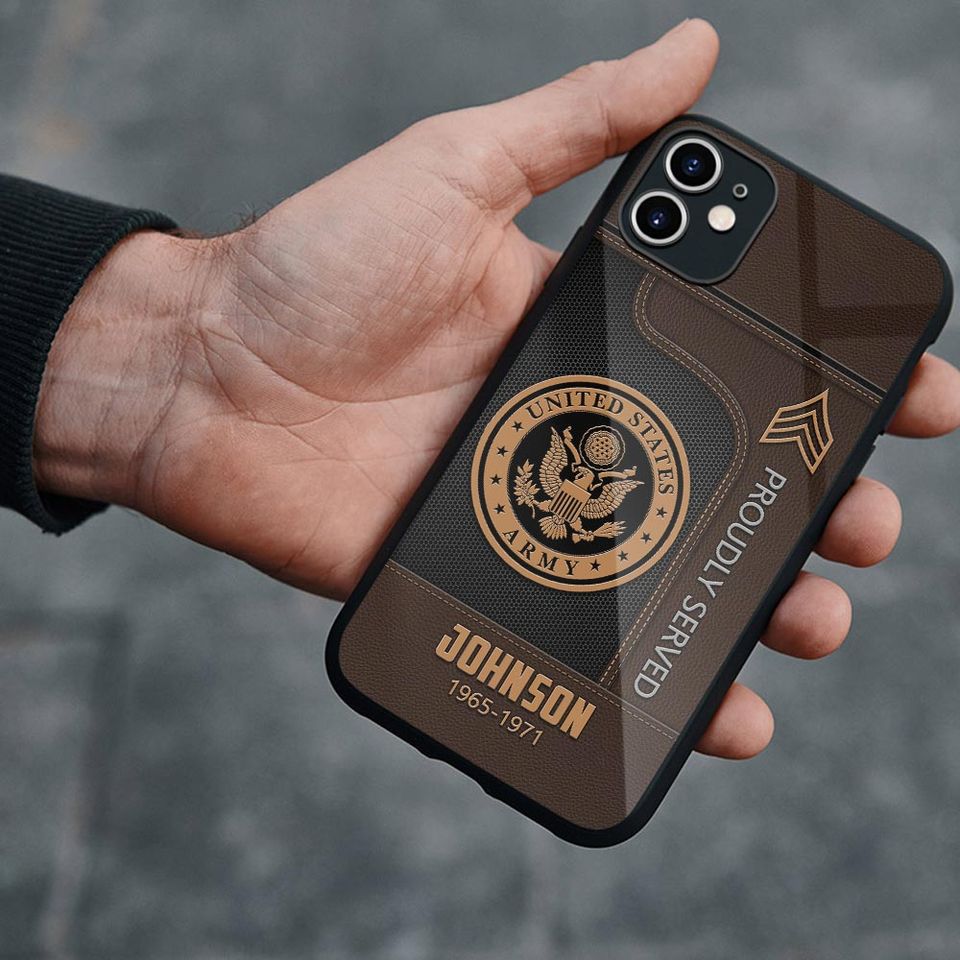 Customized US Military Proudly Served Leather Pattern Phone Case