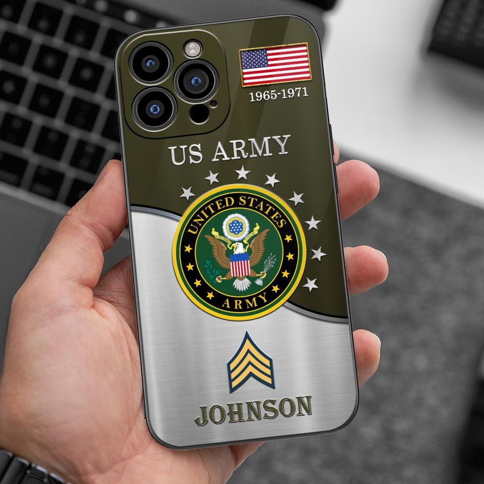 Customized US Military Proudly Served Silver Pattern Phone Case