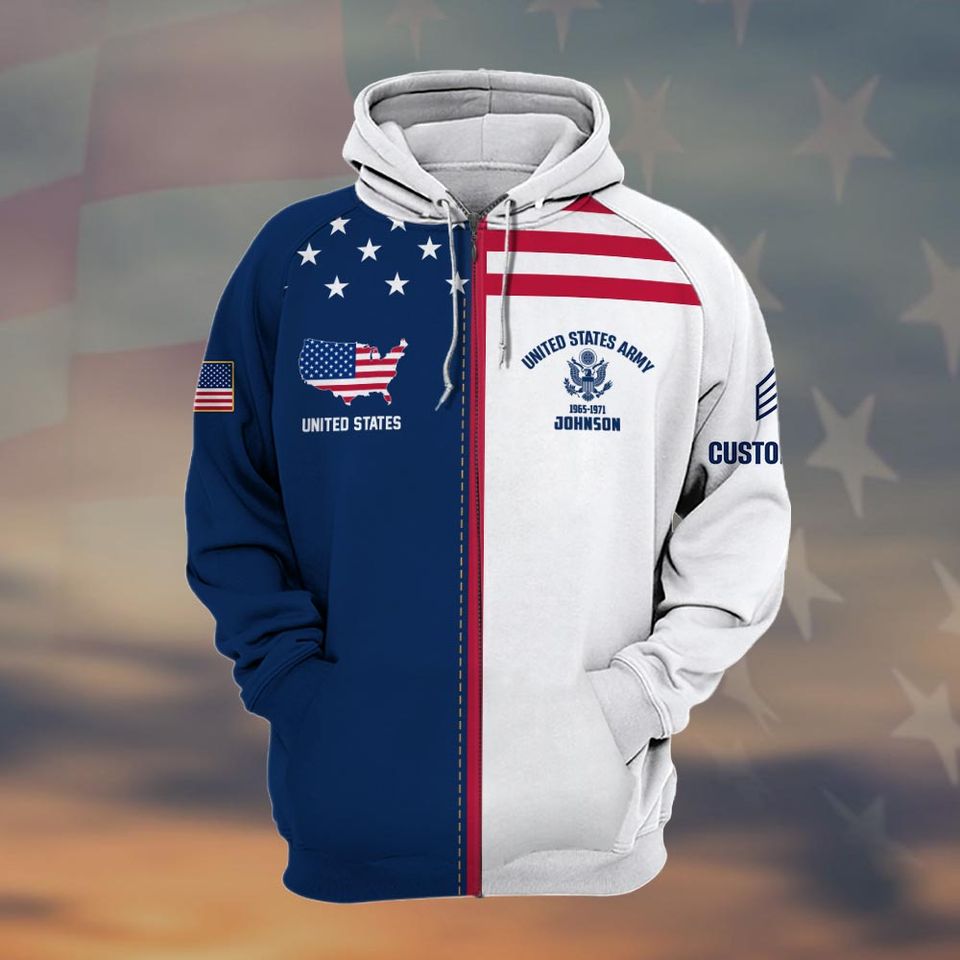Customized U.S Veteran Proudly Served 3D Zip Hoodie