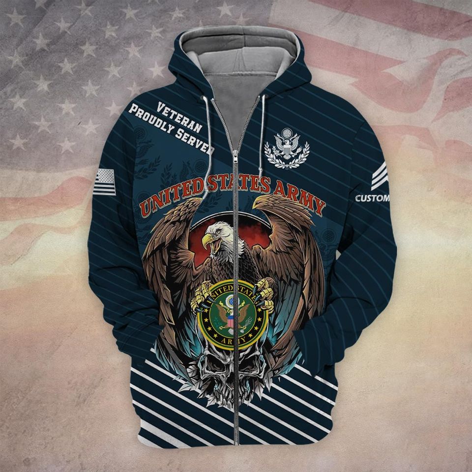Customized U.S. Veteran Proudly Served 3D Zip Hoodie