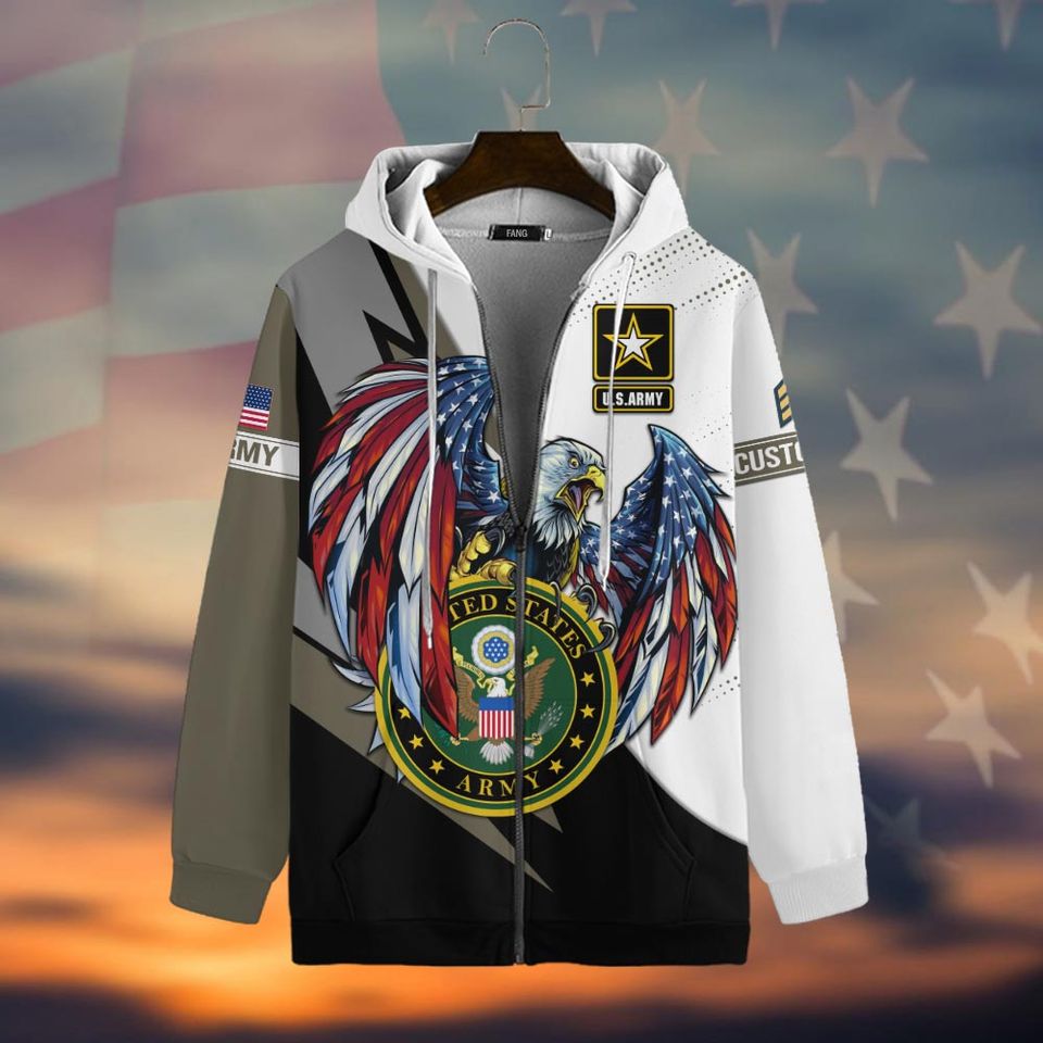 Customized US Army Veteran 3D Zip Hoodie