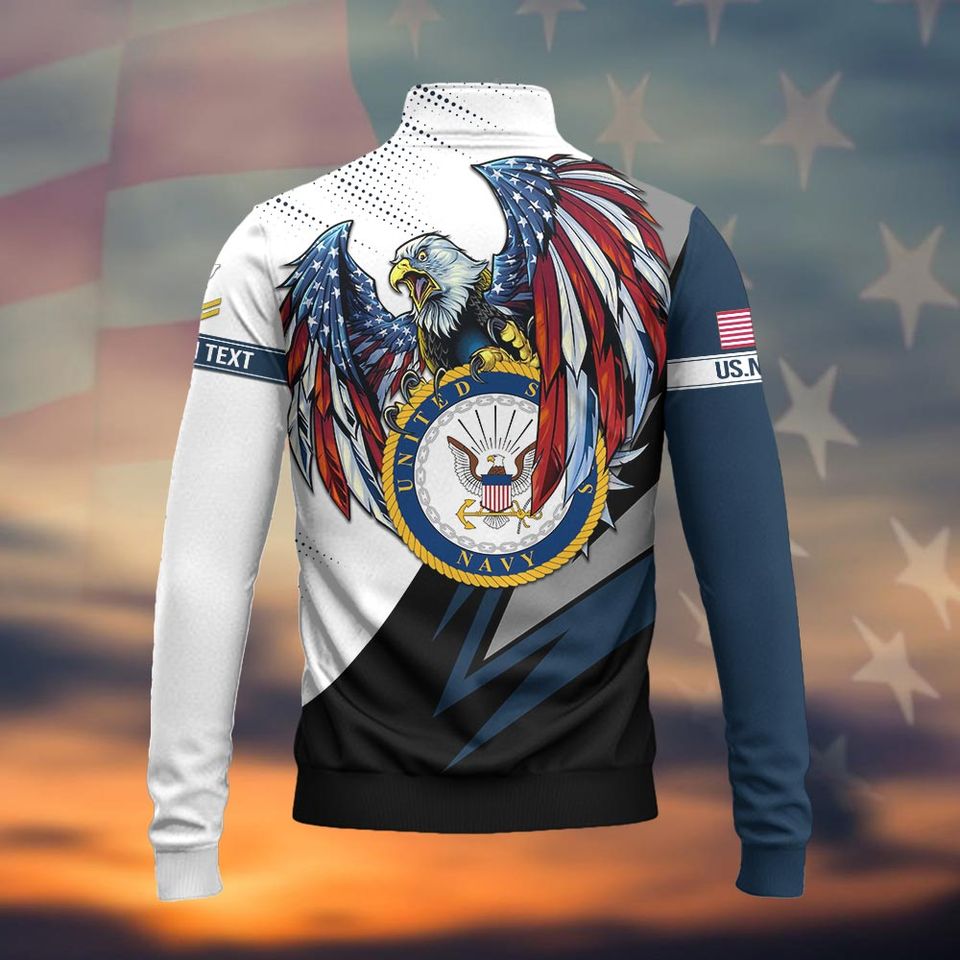 Customized US Navy Veteran Shirts Zip Neck Sweaters
