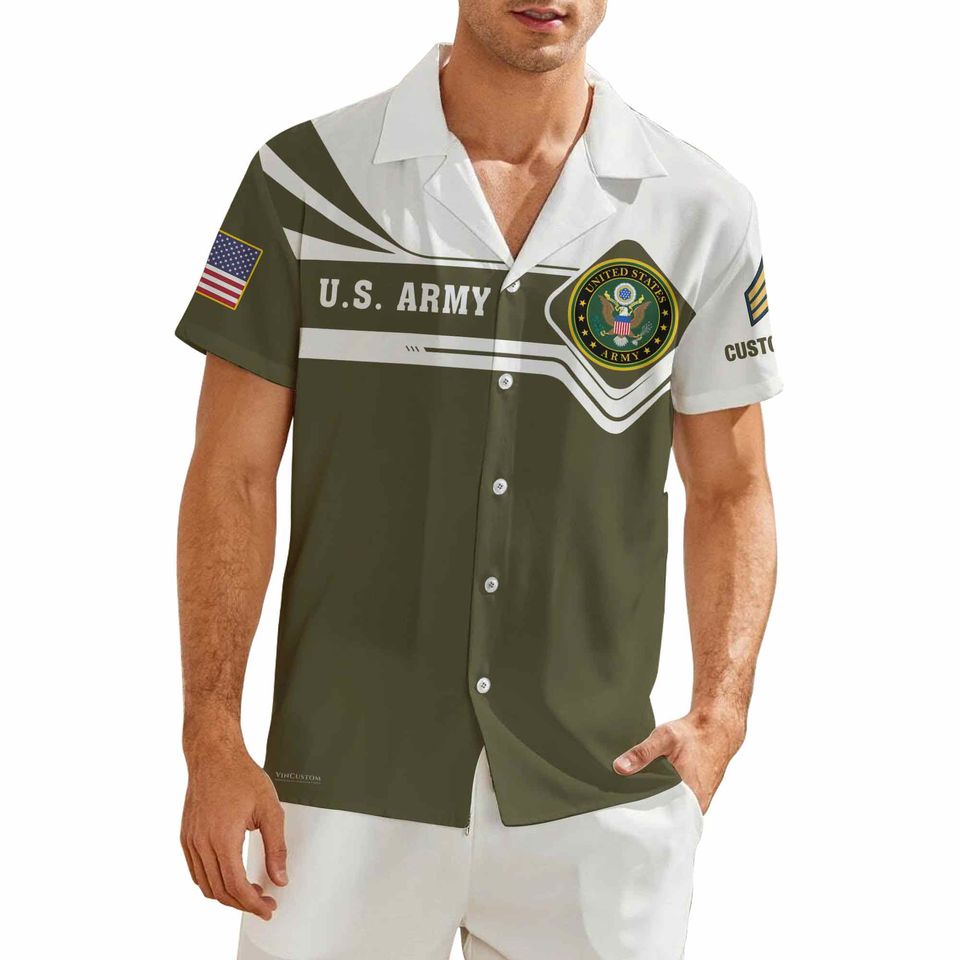 Customized US Army Veteran Short Sleeve Button Shirt Hawaiian Shirt