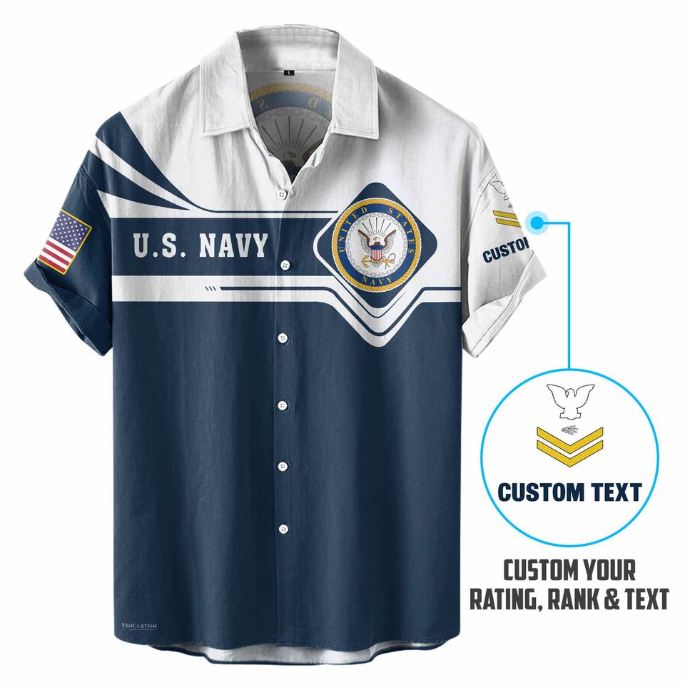 Customized US Navy Veteran Short Sleeve Button Shirt Hawaiian Shirt