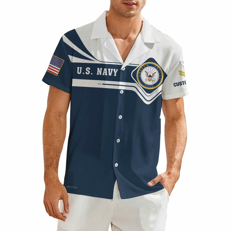 Customized US Navy Veteran Short Sleeve Button Shirt Hawaiian Shirt