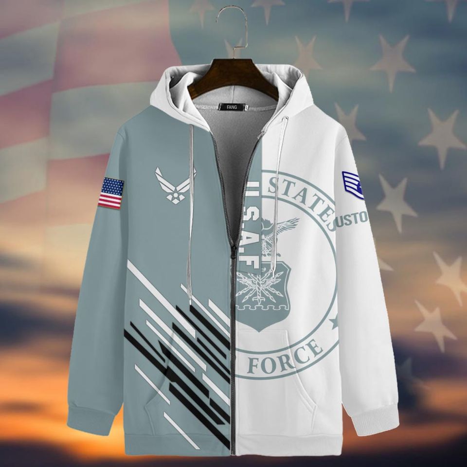 Customized US Air Force Veteran Shirts 3D Zip Hoodie