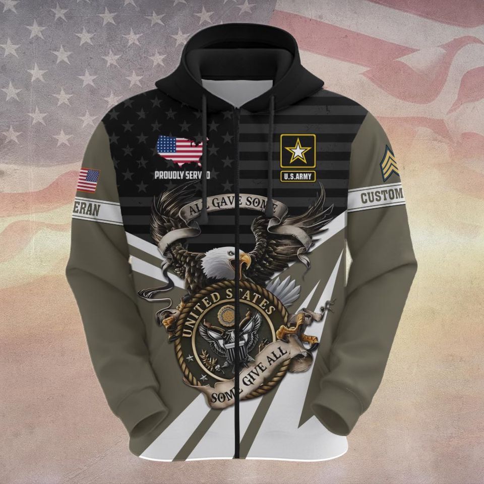 Customized US Veteran  3D Zip Hoodie