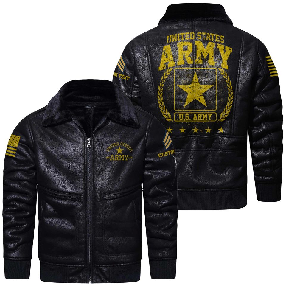 Customized Branches of Service US Army Fur Lapel Leather Jacket
