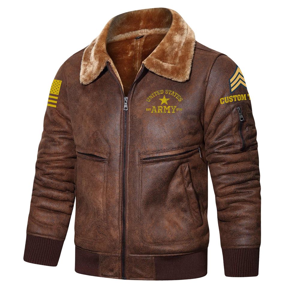 Customized Branches of Service US Army Fur Lapel Leather Jacket
