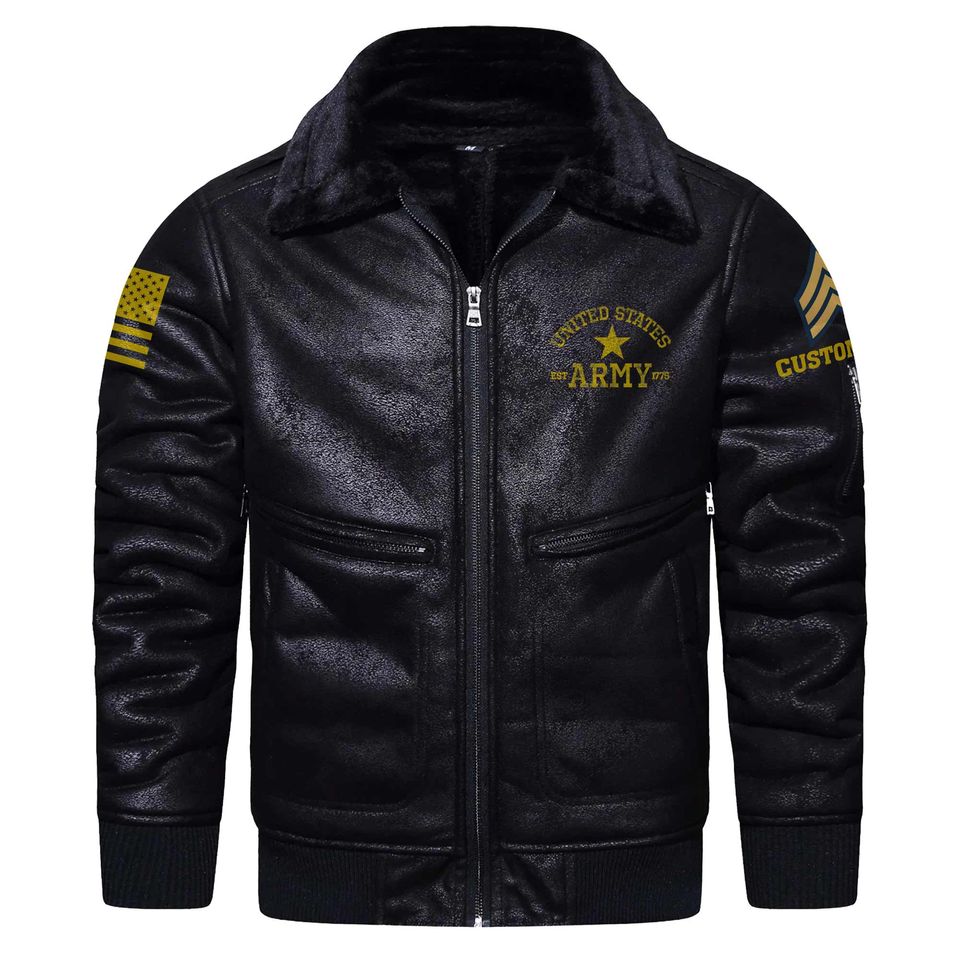 Customized Branches of Service US Army Fur Lapel Leather Jacket
