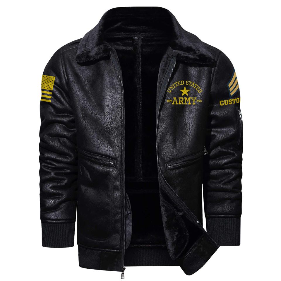 Customized Branches of Service US Army Fur Lapel Leather Jacket