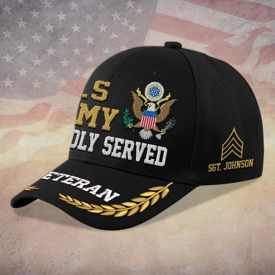 Customized US Veteran Proudly Served Embroidered Baseball Cap