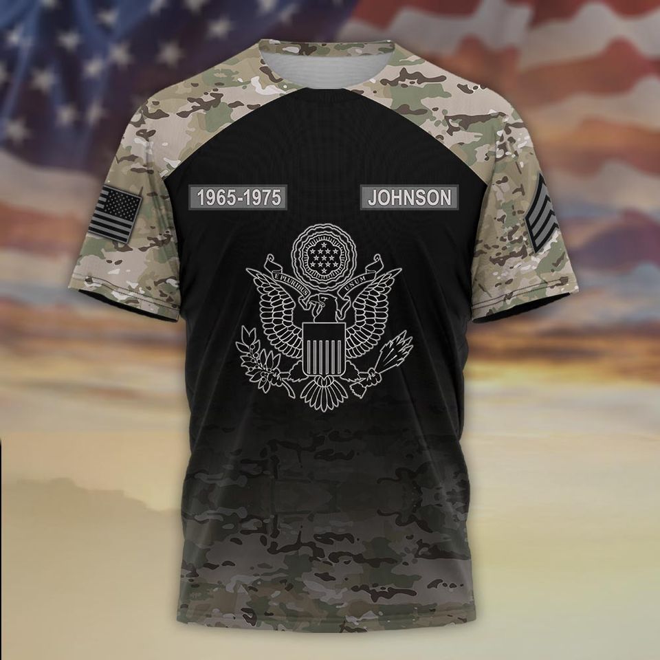 Customized US Veteran Camo Memorial Silhouette T-Shirt