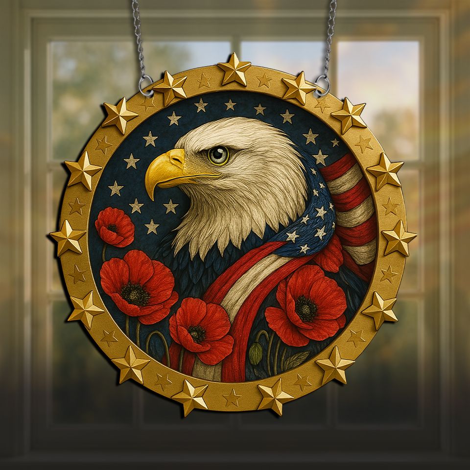 Freedom’s Guardian – Patriotic Eagle Honor Medal Hanging suncatcher ornaments