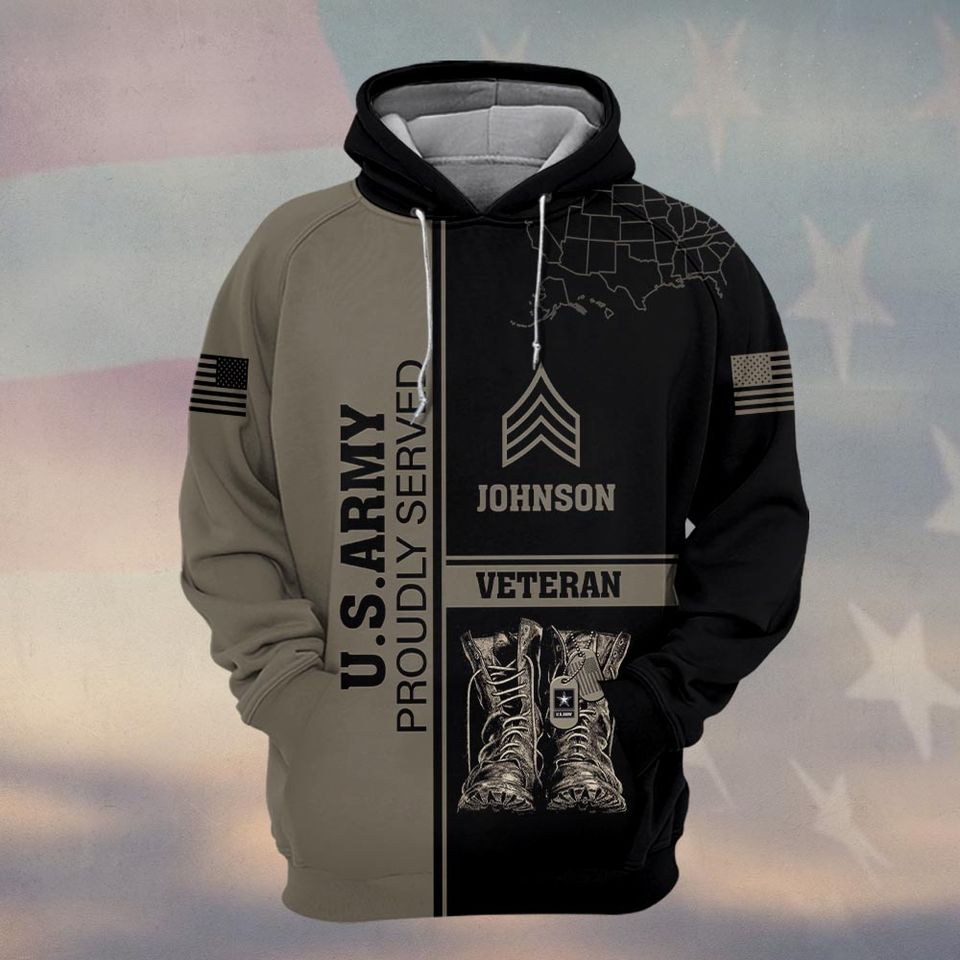 Customized U.S Veteran Proudly Served 3D Hoodie