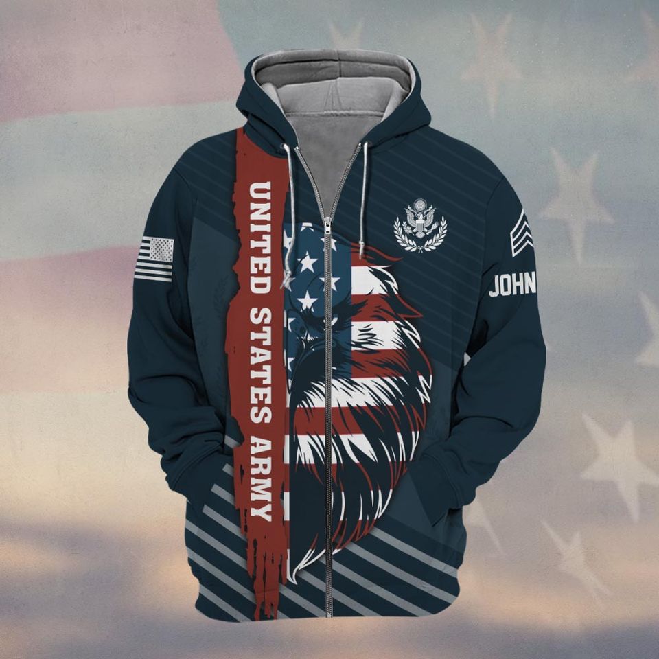 Customized US Veteran Proudly Served 3D Zip Hoodie