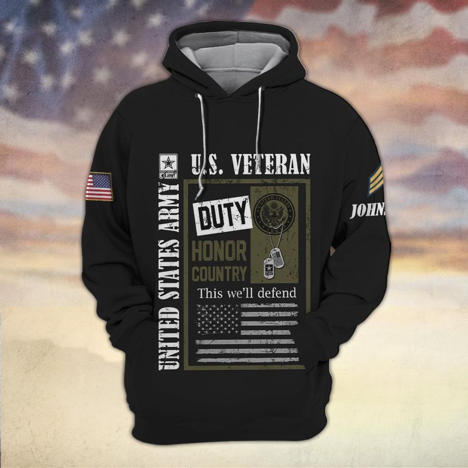 Customized US Veteran Duty Honor Country 3D Hoodie