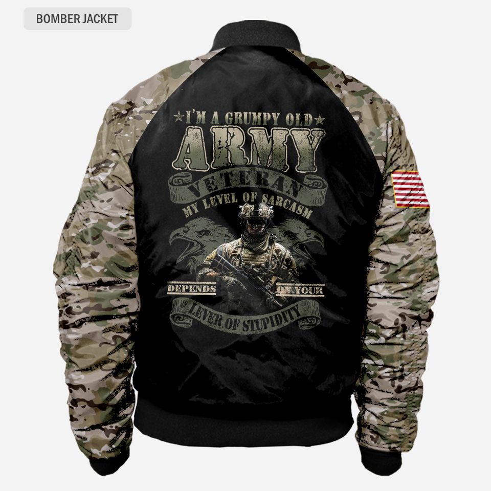 Personalized Camouflage I’m A Grumpy Old Army Veteran - Bomber Jacket