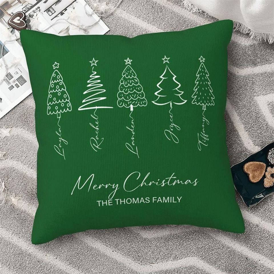 Personalised Line Christmas Tree Throw Pillow Cover