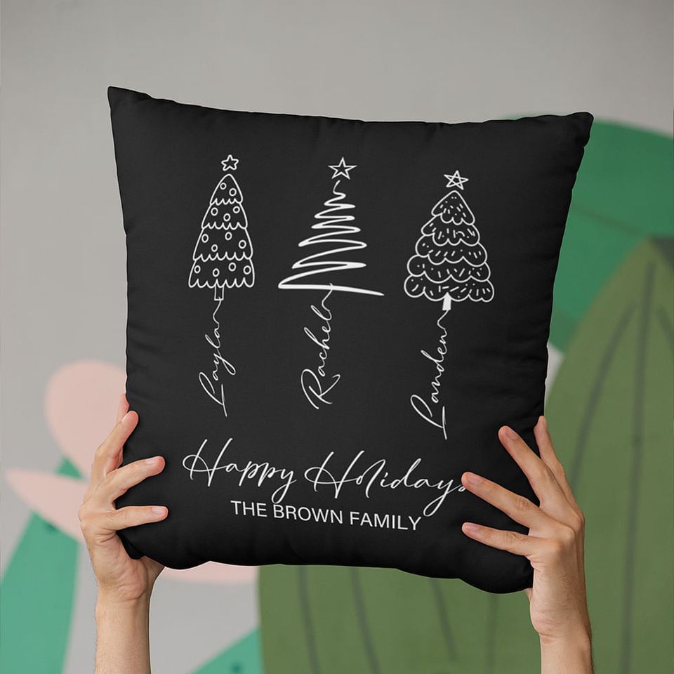 Personalised Line Christmas Tree Throw Pillow Cover