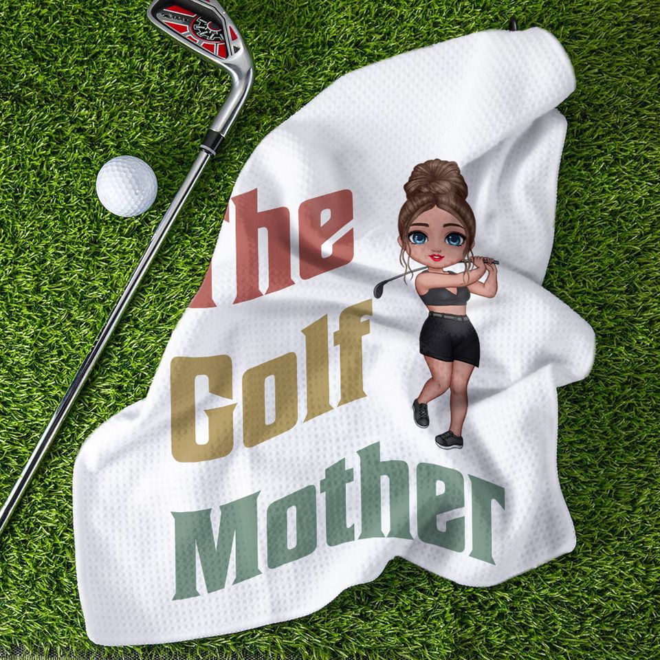 Personalised The Golf Cartoon Character Waffle Towel with Title and Hook Portable Birthday Course Accessories Gift for Golf Lovers