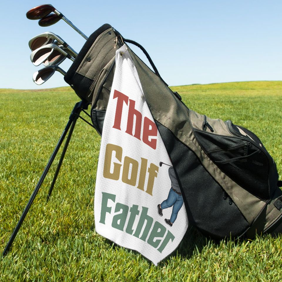 Personalised The Golf Cartoon Character Waffle Towel with Title and Hook Portable Birthday Course Accessories Gift for Golf Lovers