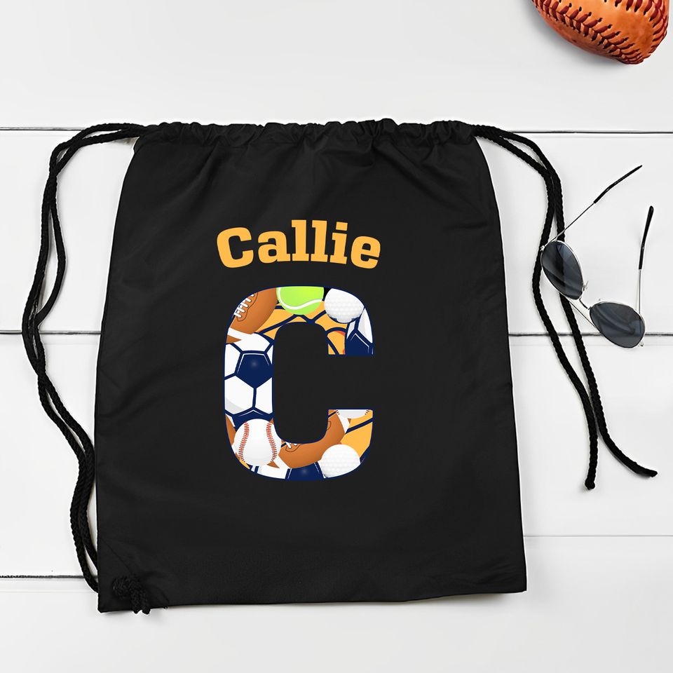 Personalized Stripes Camo Sports Pattern Name Drawstring Bag with Initial