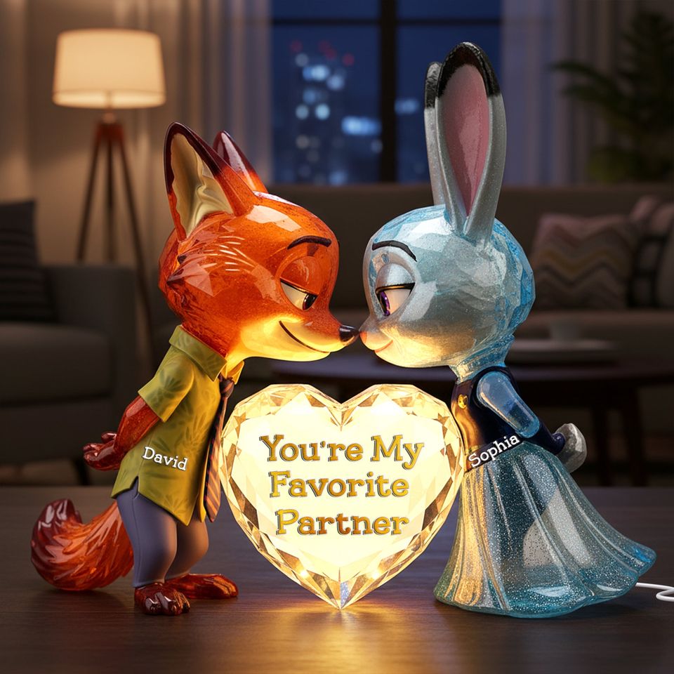 Cute Critter Couple Light Box - Personalized Gift For Couples