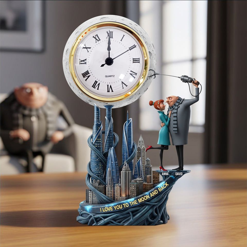 Moon Couple Desk Clock Plaque - Personalized Gifts For Couple