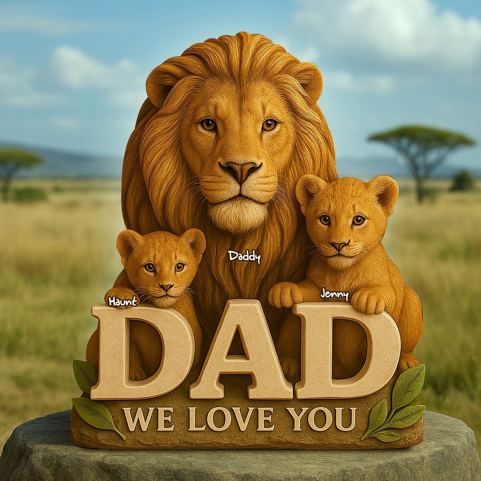 Lion Dad & Little Cubs Acrylic Plaque - Personalized Gifts For Father