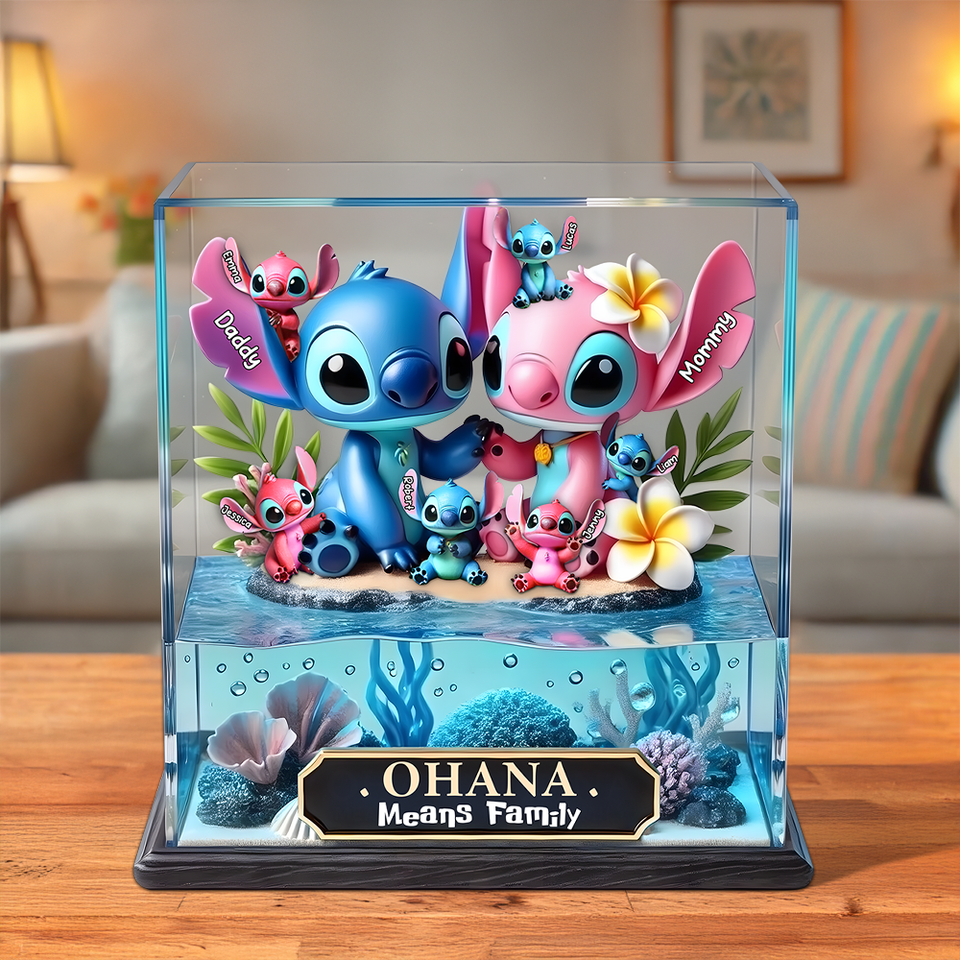 Blue Aliens Family Acrylic Plaque - Personalized Gift For Family
