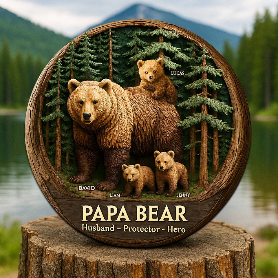 Papa Bear Plaque - Personalized Gifts For Dad