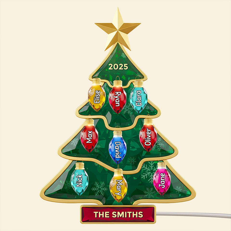 Christmas Tree Family Light Box - Personalized Gifts For Family Custom Shape Acrylic Light Box