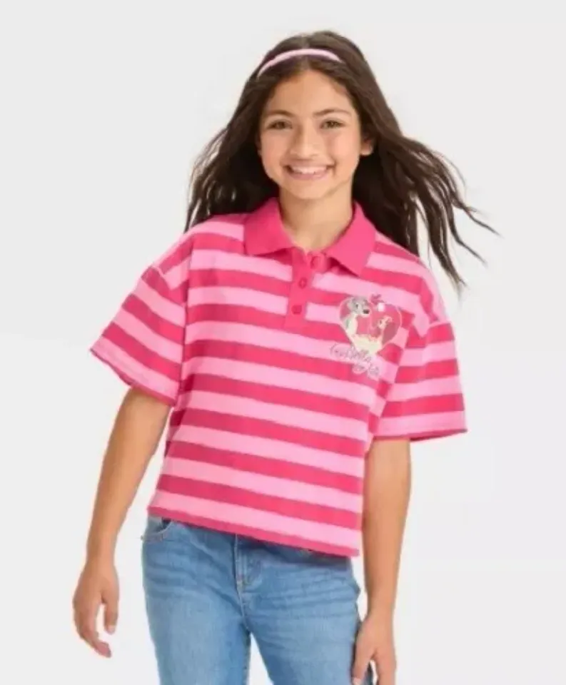Disney NEW Girls Printed Polo Short Sleeve Tee, featuring the Disney characters