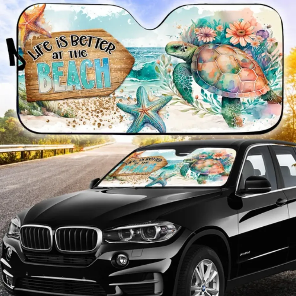 Sea Turtle Starfish Car Sunshade, Life Is Better At The Beach Auto Sun ...