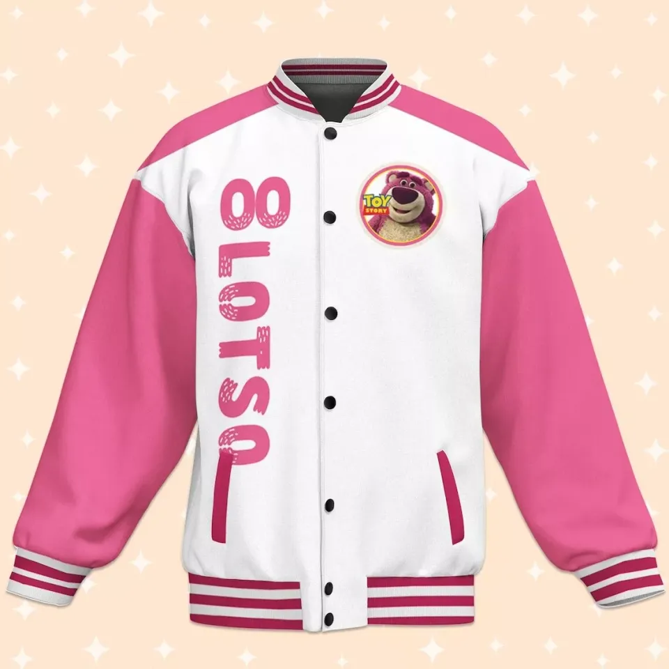 Custom Toy Story Lotso Pink Baseball Jacket, Adult Varsity Jacket, Personalized