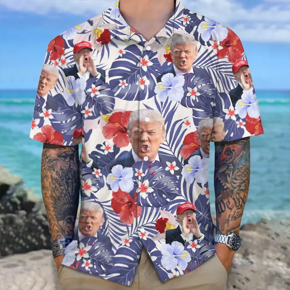 Donald Trump 2024 Palm Leaves, Funny Trump Political Patriotic Hawaiian Shirt
